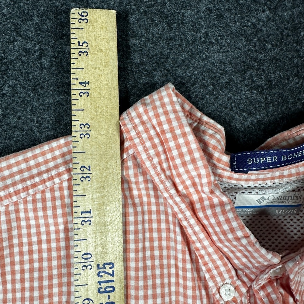 Columbia Bonehead Orange White Check 2XL Short Sleeve Button-Up Fishing Shirt - Picture 7 of 8